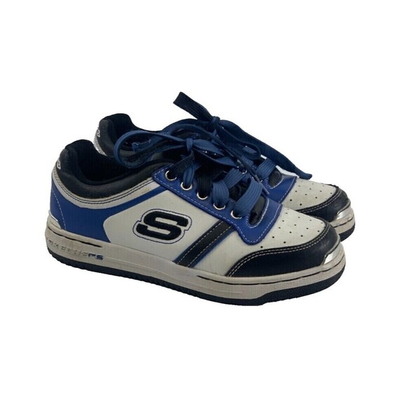 Skechers SKX Leather Sneakers Blue Black White 91787L Lace Up Youth Boys Size 3 - Picture 1 of 11